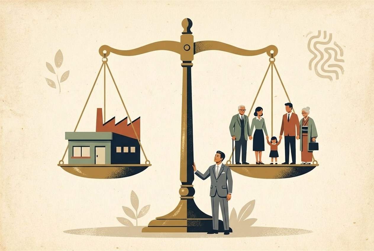 会社とご家族のあいだで、静かにバランスを取る様子