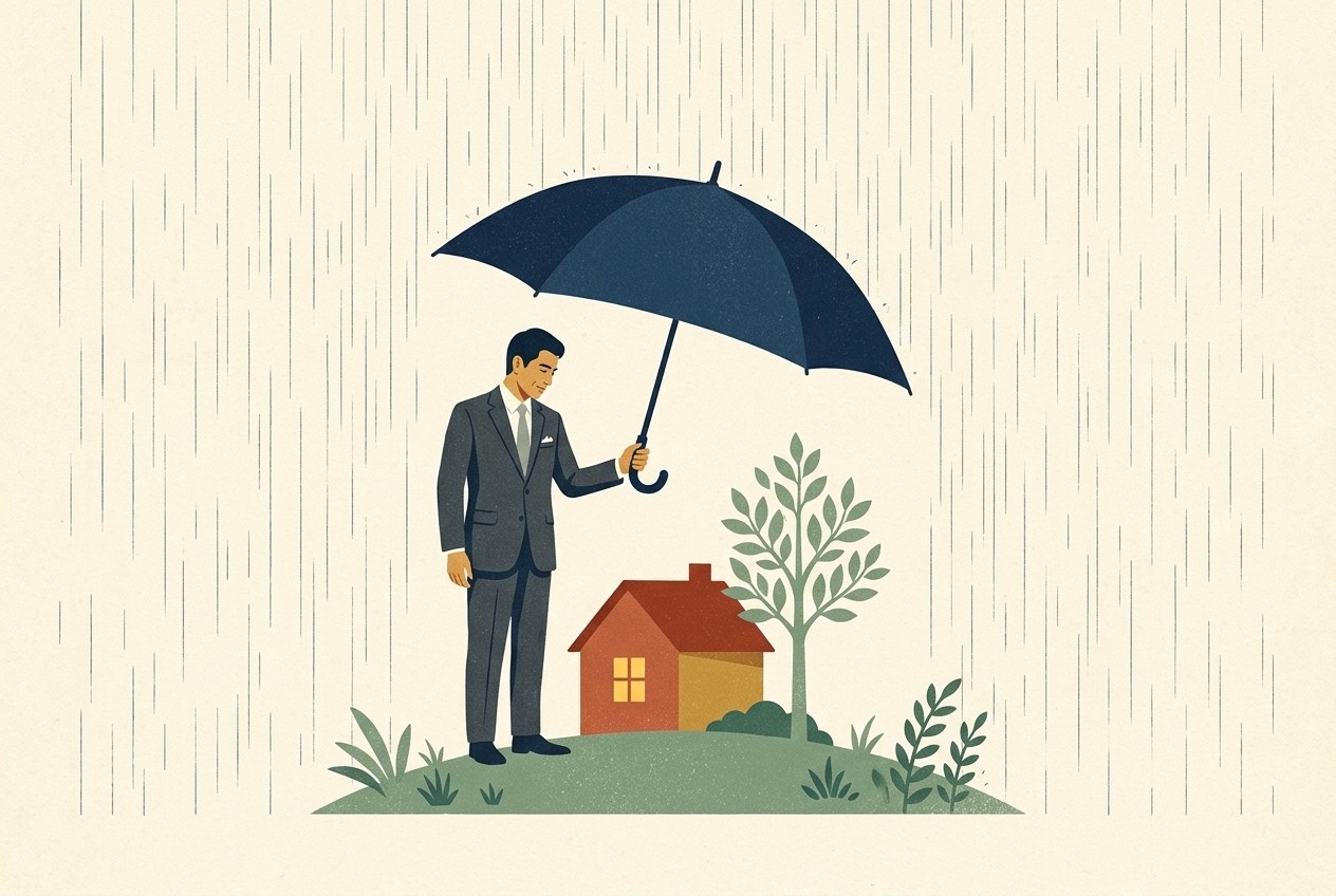 雨の日に、ご家族の暮らしを傘で守る姿